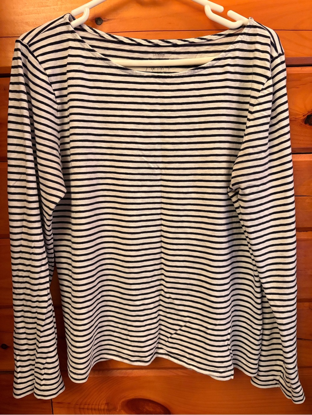 J. Crew Black & White Striped Long-Sleeve Boatneck Top